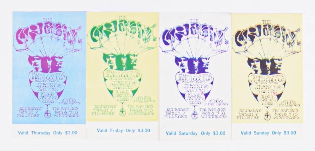 1968 BG-110 Cream Fillmore Auditorium & Winterland Set of 4 Tickets Near Mint 89 (1 of 2)