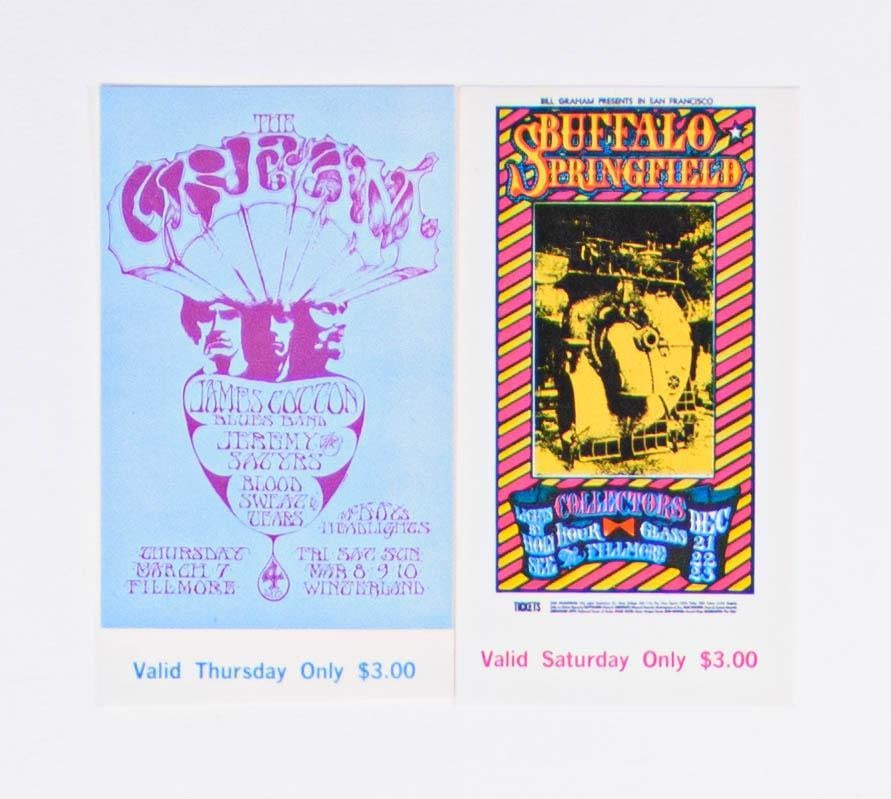 1968 BG-98 & BG-110 Cream Buffalo Springfield Hour Glass Fillmore Set of 2 Tickets Near Mint 89 (1 of 2)