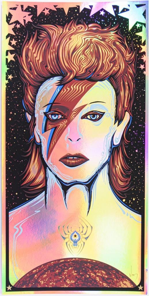 2016 Jeff Wood David Bowie Memorial Foil Signed Wood Poster Near Mint 89 (1 of 2)