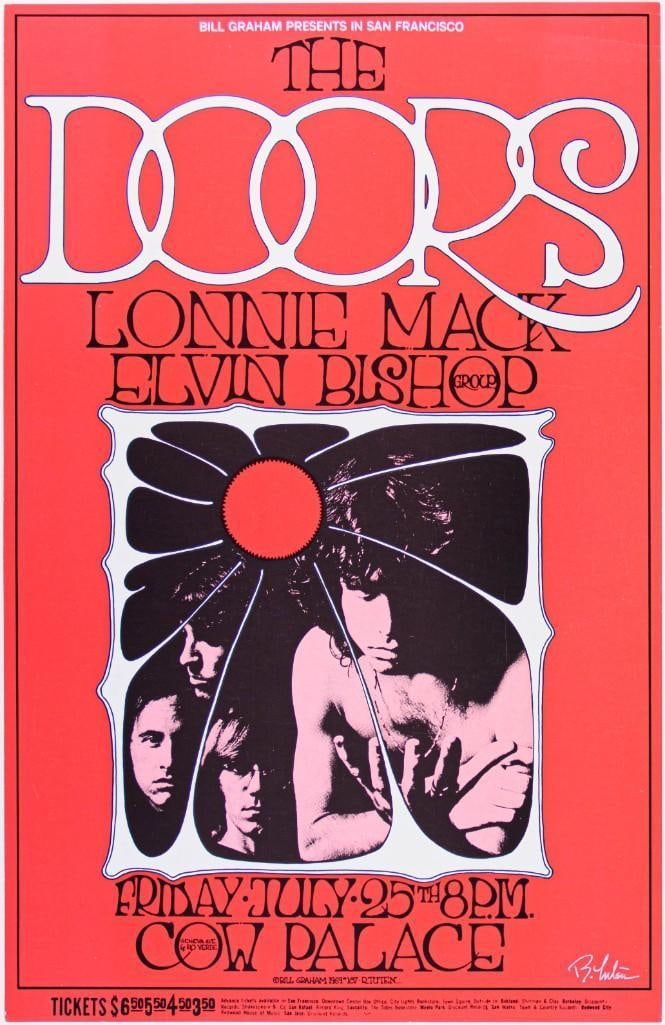 1969 BG-186 The Doors Cow Palace Signed Tuten RP2 Poster Near Mint 81 (1 of 2)