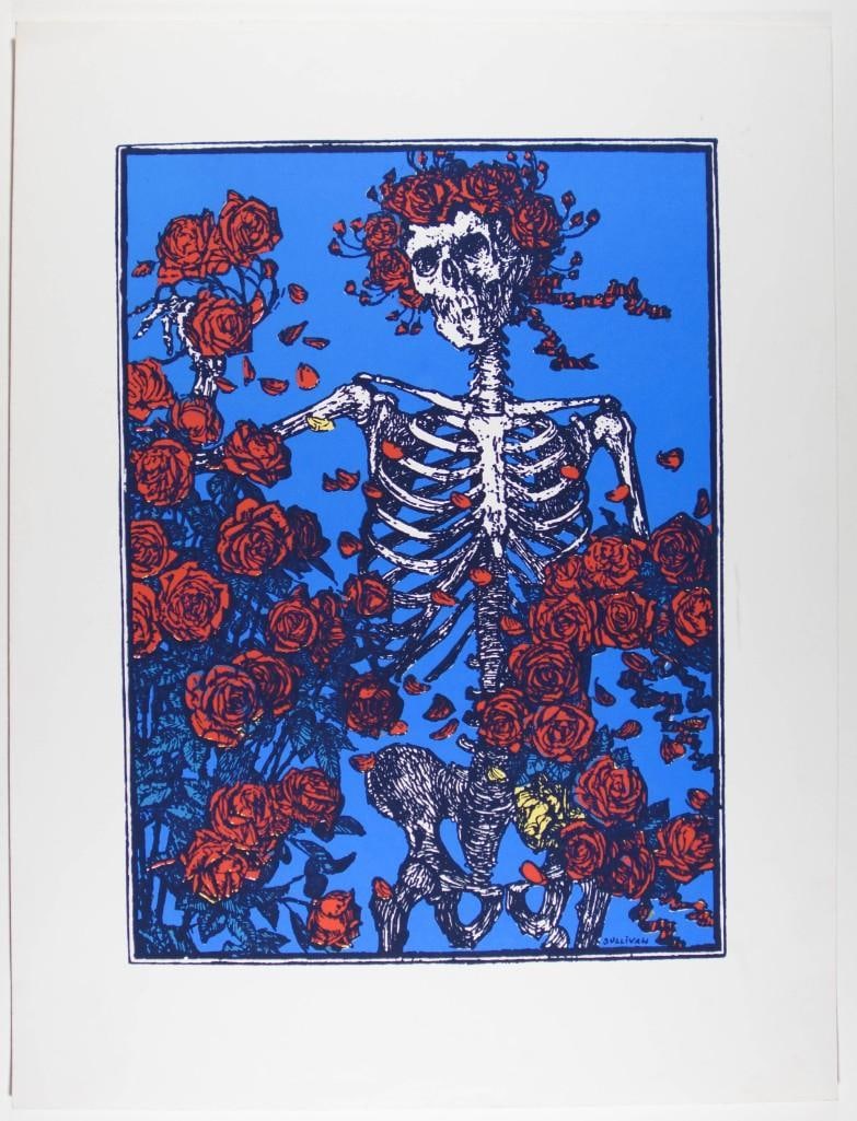 Skeleton and Roses Silkscreen Headshop Poster Excellent 79 (1 of 2)