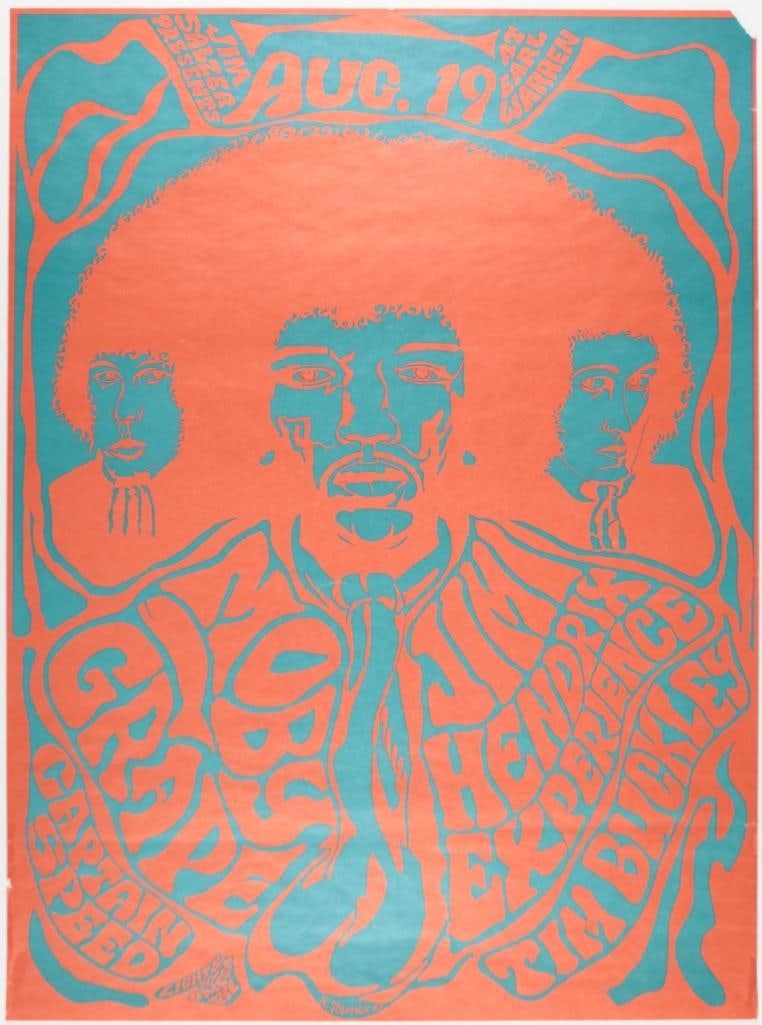 1967 AOR-3.40 Jimi Hendrix Experience Earl Warren Santa Barbara RP2 Poster Extra Fine 63 (1 of 2)