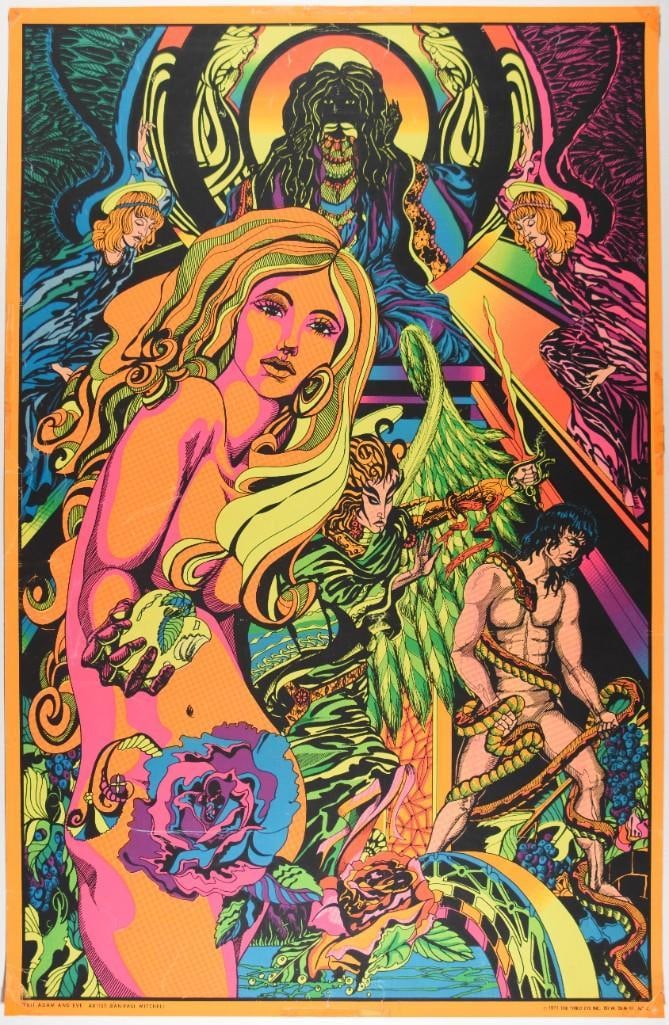 1971 Adam and Eve Third Eye Inc Headshop Blacklight Poster Excellent 70 (1 of 3)