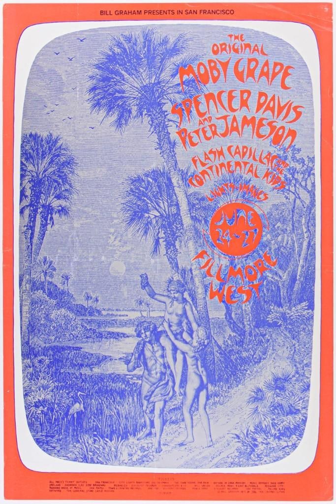 1971 BG-286 Moby Grape Spencer Davis Fillmore West Poster Excellent 77: The BG-286 poster for a Moby Grape, Spencer Davis & Peter Jameson run of performances at the Fillmore West was the last TRUE pre-concert advertising poster in the BG numbered series. The