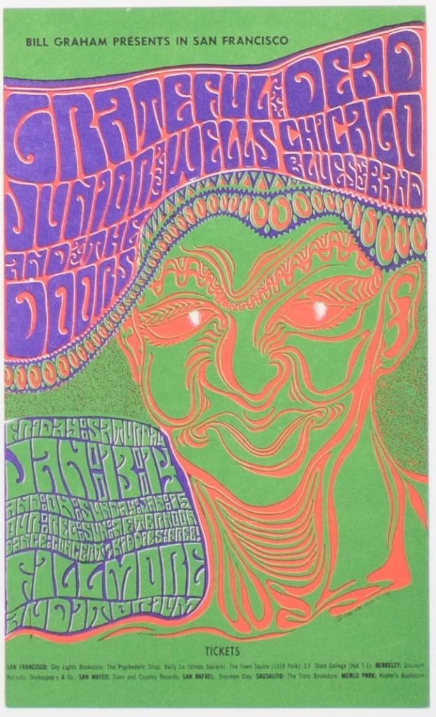 1967 BG-45 Grateful Dead The Doors Fillmore Auditorium Postcard Near Mint 89 (1 of 2)