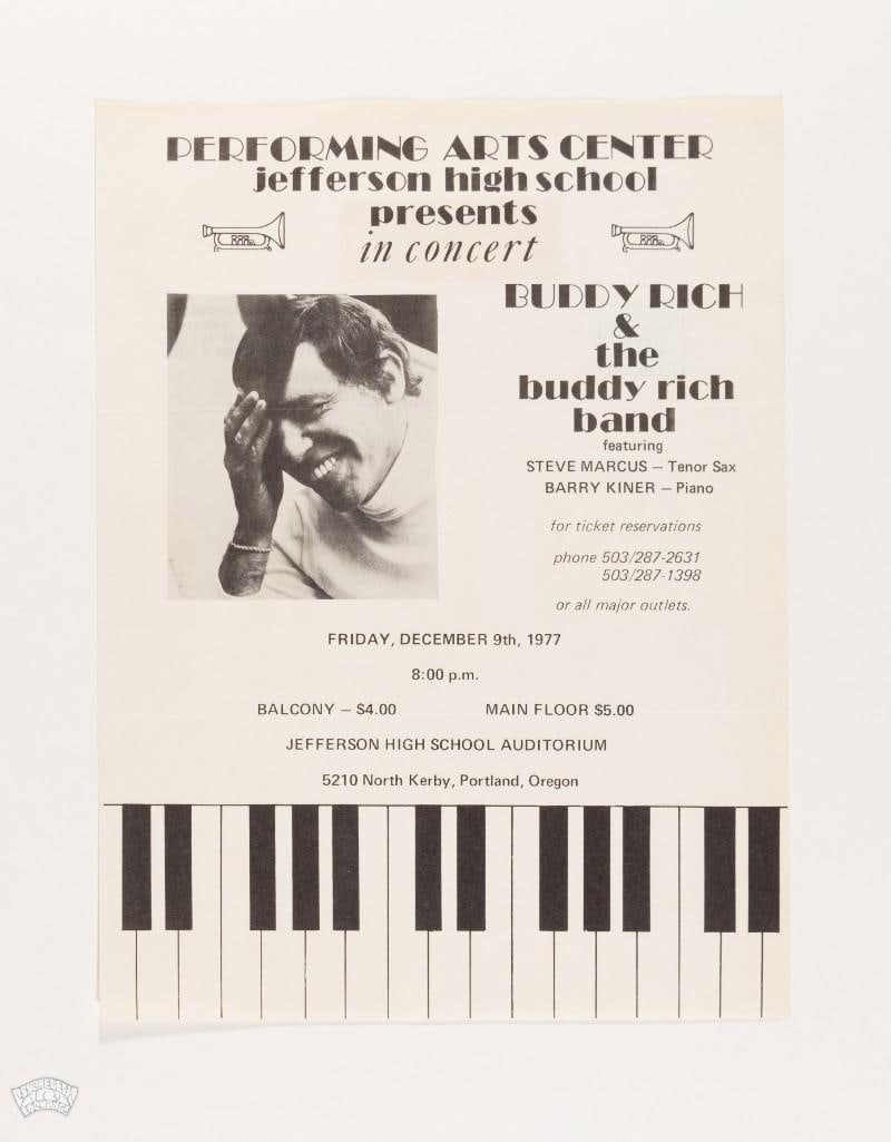 1977 Buddy Rich Jefferson High School Auditorium Portland Flyer Near Mint 87 (1 of 2)
