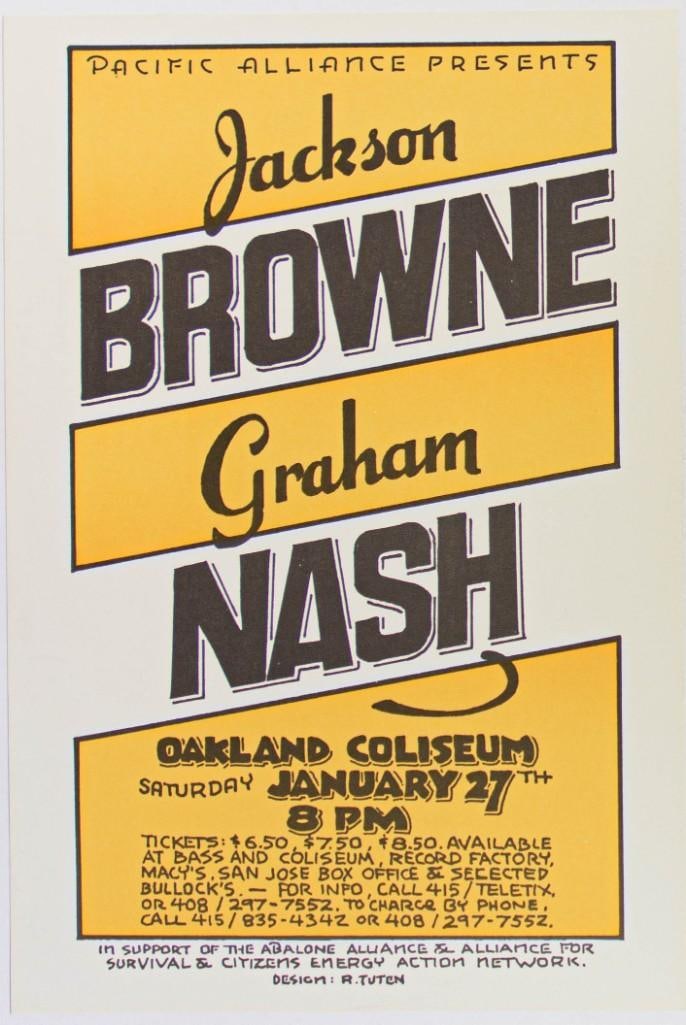 1973 Jackson Browne Graham Nash Oakland Coliseum Poster Near Mint 89 (1 of 2)