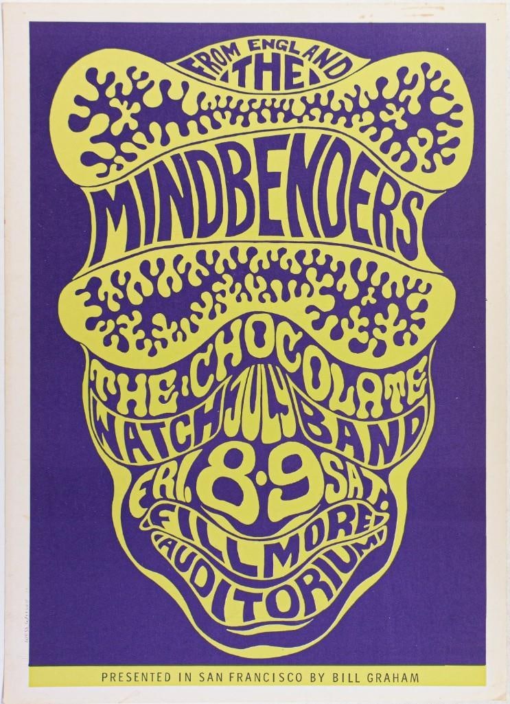 1966 BG-16 Mindbenders Chocolate Watchband Fillmore Auditorium RP3 Poster Extra Fine 67 (1 of 2)