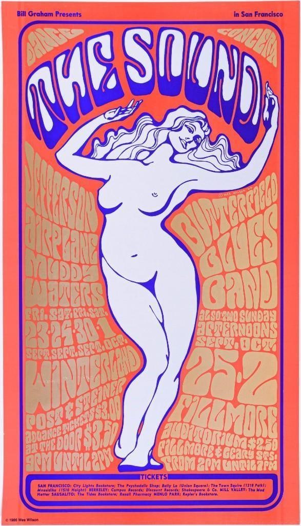 1966 BG-29 Jefferson Airplane Winterland & Fillmore RP6 Poster Near Mint 87: This is the type of post-concert printing poster (this is the RP-6 edition printed in 1986) that would appeal to new collectors as it is beautiful and more affordable than what the original first-prin