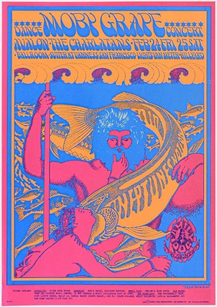 1967 FD-49 Charlatans Moby Grape Avalon Ballroom RP2 Poster Near Mint 85: This reprint poster offers the same popular and iconic art for far less than a First Print currently commands! Condition Details: creases bottom left --CRITICAL DETAILS-- --TITLE FD