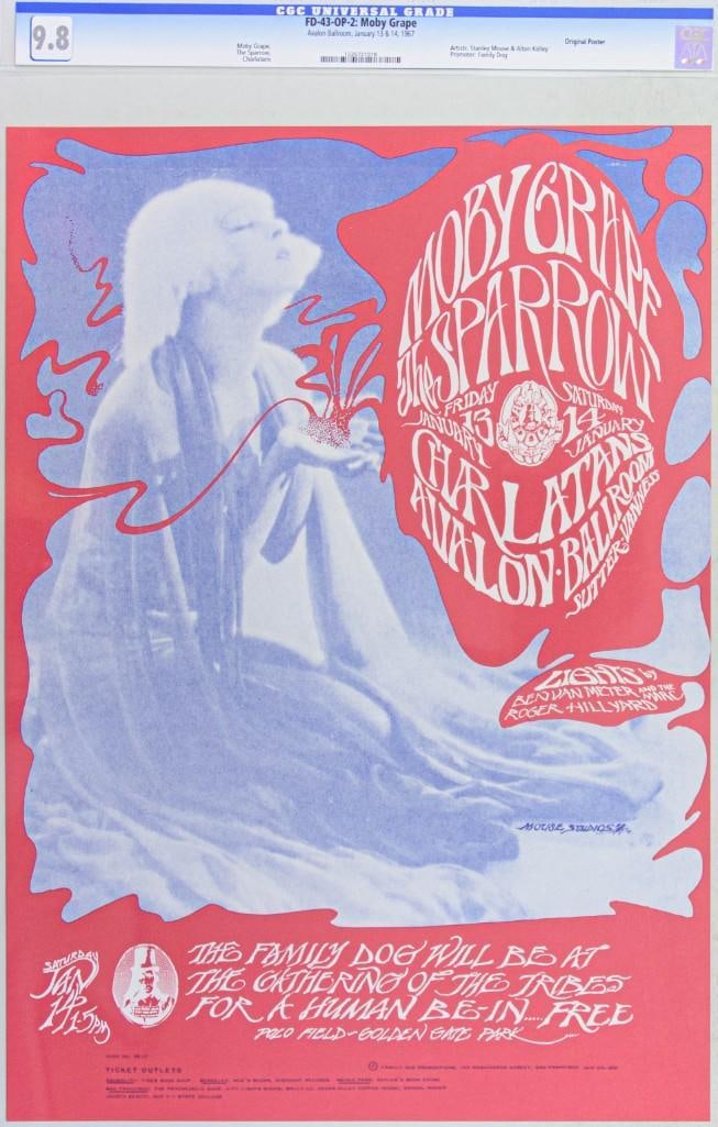 1967 FD-43 Moby Grape The Sparrow Avalon Ballroom Poster CGC 9.8: This classic image of sexy silent movie starlet Alla Nazimova is another that transcends time and trends. This poster is an often-overlooked gem in the series. The bottom contains an announcement for