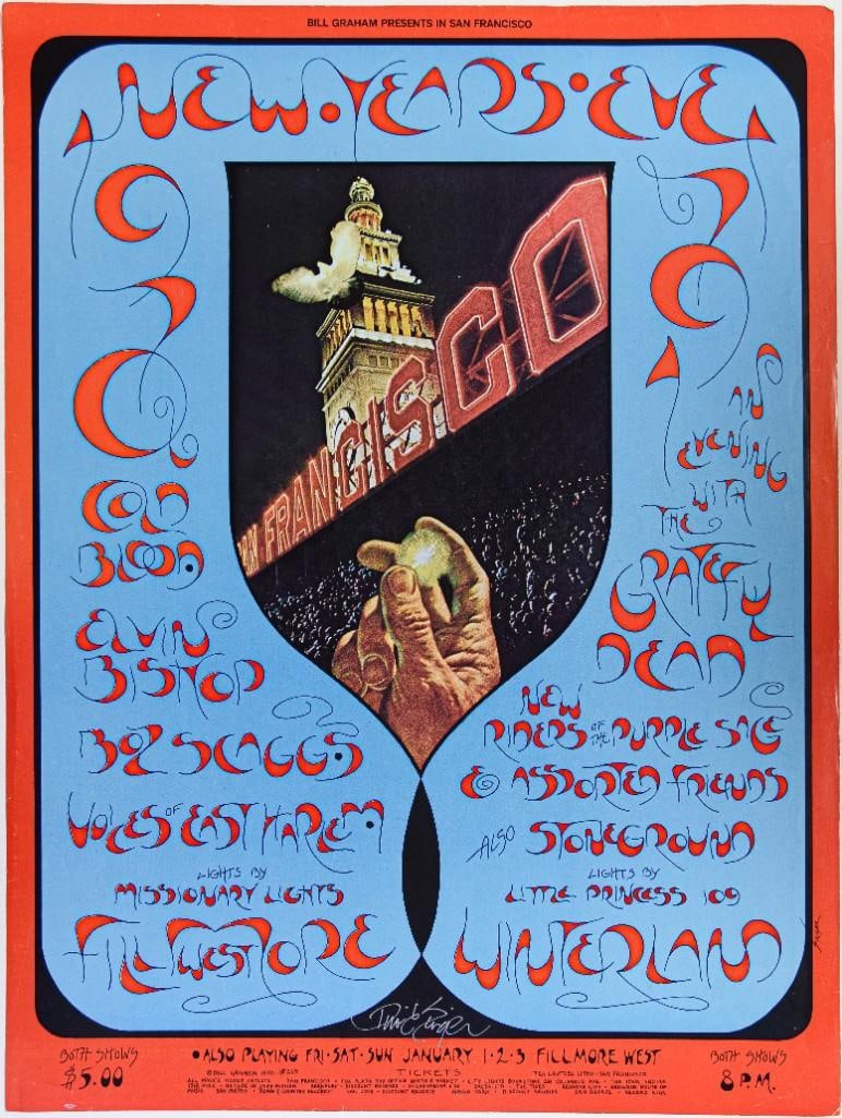 1970 BG-263 Grateful Dead New Years Eve Fillmore West & Winterland Signed Singer Poster Excellent 79 (1 of 2)
