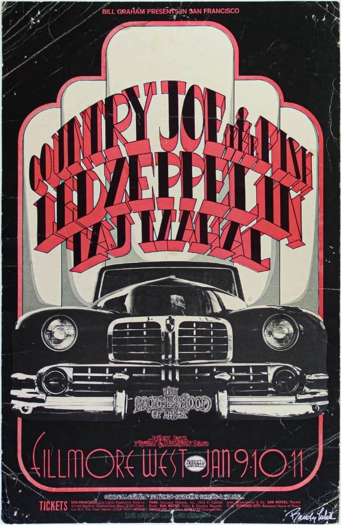 1969 BG-155 Led Zeppelin Country Joe Fillmore West Signed Tuten Poster Fine 59 (1 of 2)
