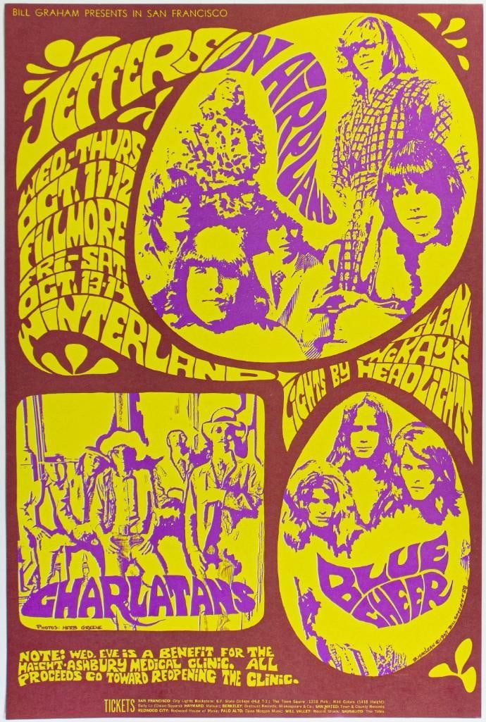 1967 BG-88 Jefferson Airplane The Charlatans Blue Cheer Fillmore & Winterland Poster Near Mint 81 (1 of 2)