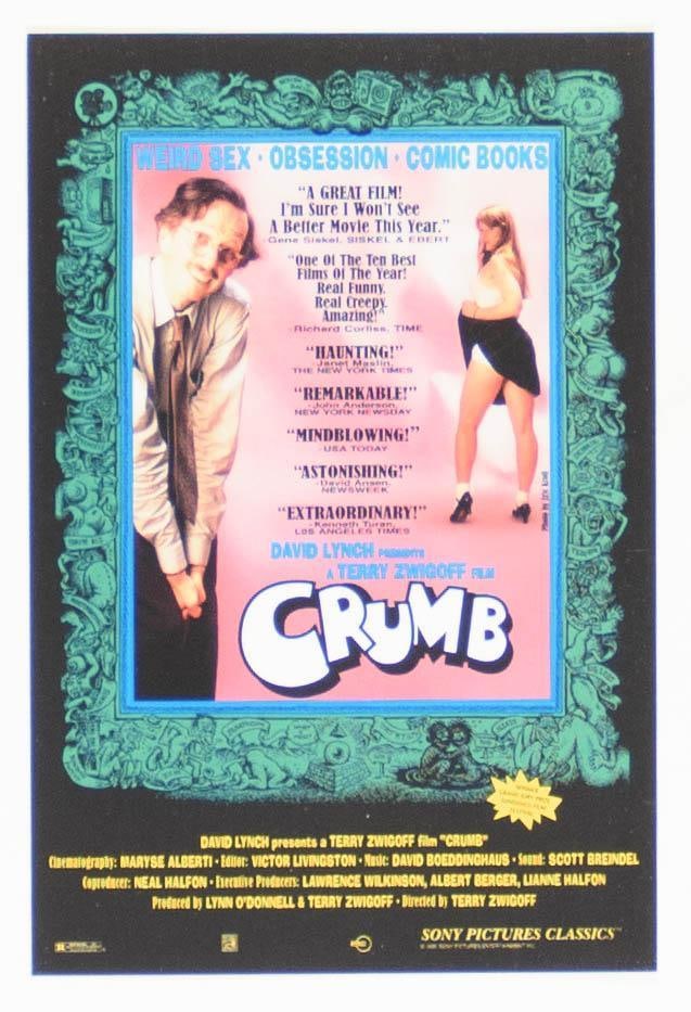 1994 CRUMB by David Lynch Movie Promo Card Mint 90: This promotional card was produced for a documentary about R. Crumb released in 1994, directed by Terry Zwigoff and presented by David Lynch. Crumb was one of the originators of the underground c