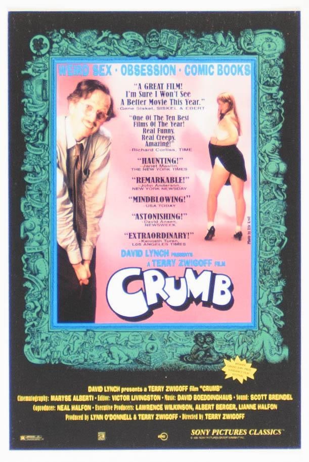 1994 CRUMB by David Lynch Presents Movie Original Promo Card Mint 91: This promo movie card was produced for a documentary about R. Crumb released in 1994, directed by Terry Zwigoff and presented by David Lynch. Crumb was one of the originators of the underground c