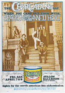 1967 FD-56 The Charlatans Sparrow Avalon Ballroom RP2 Poster Near Mint 89: This collaboration between Rick Griffin George Hunter and Herb Greene is a great example of psychedelic pioneers &#8220;The Charlatans&#8221; in their typical Victorian and Western garb. This RP-2 pos