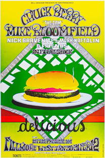 1969 BG-158 Chuck Berry Mike Bloomfield Fillmore West Poster Near Mint 87: First Printing Fillmore posters are amongst the most desirable items ever issued and this piece is sure to enjoy spirited bidding from collectors looking to add a beautiful original poster to their co