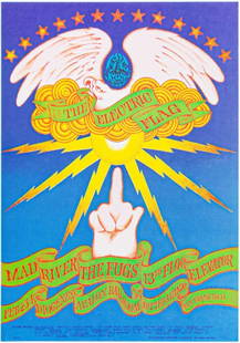 1968 FD-104 Electric Flag Mad River Avalon Ballroom Poster Near Mint 85: The FD-104 is the last Family Dog numbered series poster Victor Moscoso created for an Avalon Ballroom show for Chet Helms. The bands featured were Electric Flag, Mad River, The Fugs, and Roky Erickso