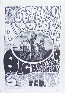 1966 FD-1 Jefferson Airplane Big Brother Fillmore Auditorium RP2 Signed Anderson Poster Mint 91: This RP2 poster is signed by original Jefferson Airplane member Signe Anderson!  The press run for the Original First Printings of the FD-1 was just 250, making them very rare and expensive. A first p