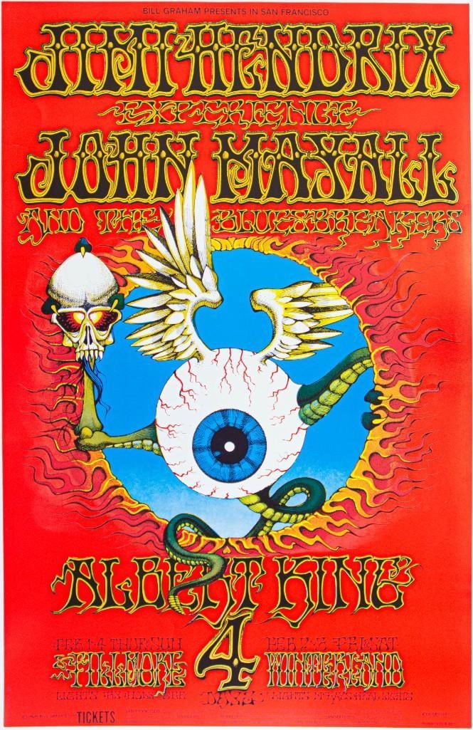 2014 BG-105 Jimi Hendrix Winterland & Fillmore Auditorium RP7 Poster Near Mint 83 (1 of 2)