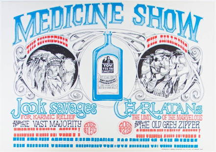 1967 AOR-2.300 The Charlatans Irwin Street Warehouse San Rafael RP2 Poster Near Mint 87: This post-concert printing features the same great artwork as the original. Rick Griffin posters always enjoy top demand and this spectacular Medicine Show issue produced for The Charlatans in San Raf