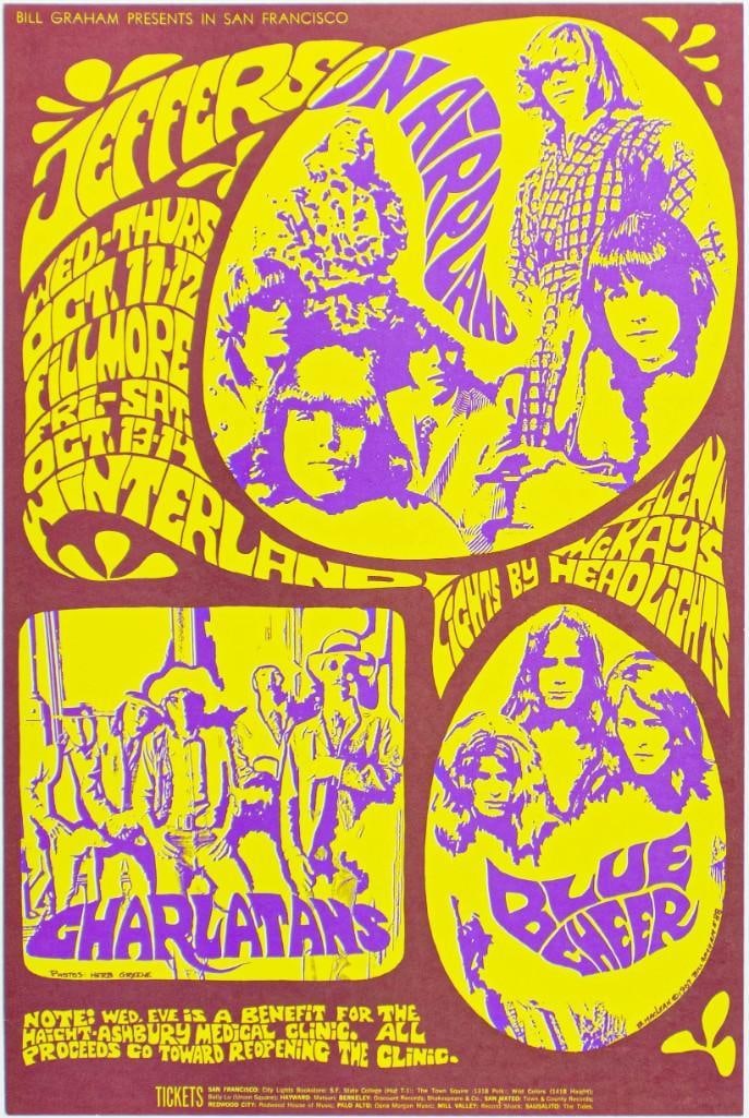 1967 BG-88 Jefferson Airplane The Charlatans Blue Cheer Fillmore & Winterland Poster Near Mint 85 (1 of 2)