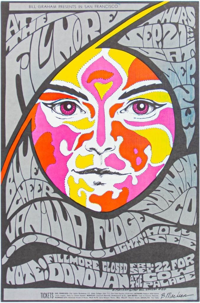 1967 BG-84 Blue Cheer Vanilla Fudge Donovan Fillmore & Cow Palace Signed MacLean Poster Near Mint 81 (1 of 2)