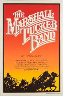 1980 Marshall Tucker Band Merriweather RP Headshop Poster Near Mint 87: This post concert RP poster exhibits the Marshall Tucker Band at Merriweather Post Pavilion in Columbia Maryland. The CA code (CA019) at the bottom right corner by Serigraphics authenticates this post