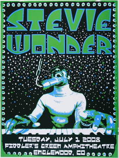 2008 Stevie Wonder Fiddler's Green Amphitheatre Poster Near Mint 89: This poster announced Stevie Wonder at Fiddler&#39;s Green Amphitheatre&#160;in Greenwood Village, Colorado on July 1st, 2008.  Condition Details: Glossy paper. Top right corner bump.  --CRITICAL DETA