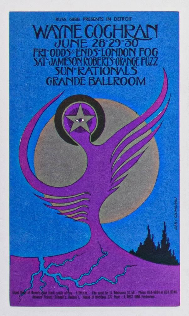 1968 G/G-680628 Wayne Cochran Grande Ballroom Detroit Postcard Near Mint 87: The Grande Ballroom series produced some of the finest imagery from the 1960s music scene. In many cases, promoter Russ Gibb chose to only produce postcards to promote events. That being the case, Gra