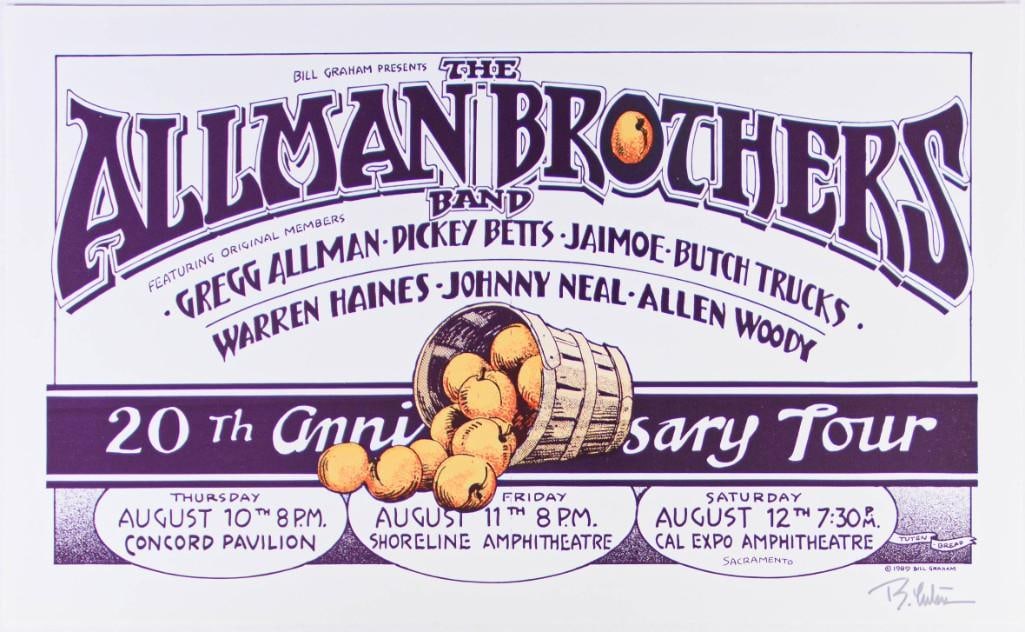 1989 Allman Brothers Band Concord Pavilion Shoreline Cal Expo Signed Tuten Poster Near Mint 89 (1 of 2)