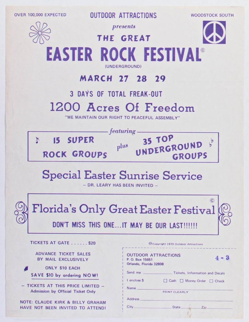 1970 The Great Easter Rock Festival Ticket Order Form Flyer Excellent 79 (1 of 2)