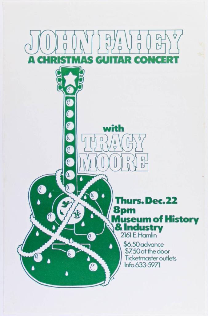 1979 John Fahey Tracy Moore Museum of History & Industry Poster Excellent 70: This poster announced John Fahey and Tracy Moore at the Museum of History & Industry on December 22nd, 1979. Condition Details: Creases, stains --CRITICAL DETAILS-- --TITLE John