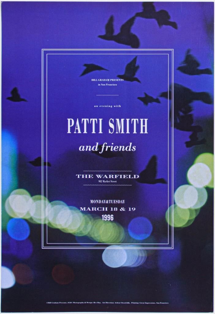 1996 BGP-138 Patti Smith & Friends The Warfield Theater Poster Near Mint 89: This Bill Graham Presents issue was created to promote Patti Smith & Friends at The Warfield Theater in San Francisco on March 9th, 1996. --CRITICAL DETAILS-- --TITLE BGP-138 Original Pre-Concert