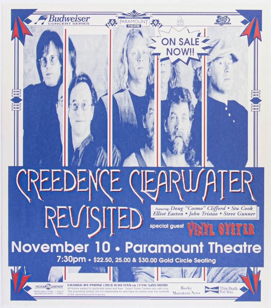 1995 Creedence Clearwater Revisited Vinyl Oyster Paramount Theatre Poster Near Mint 87 (1 of 2)