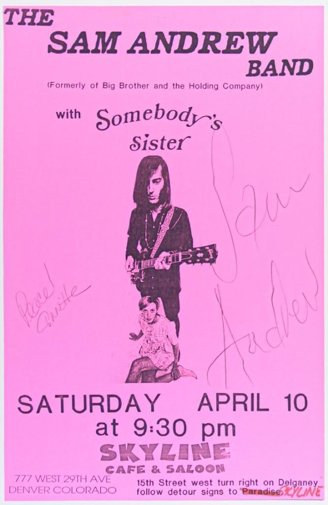 1993 Sam Andrew Band Skyline Cafe & Saloon Signed Andrew Poster Near Mint 81 (1 of 2)