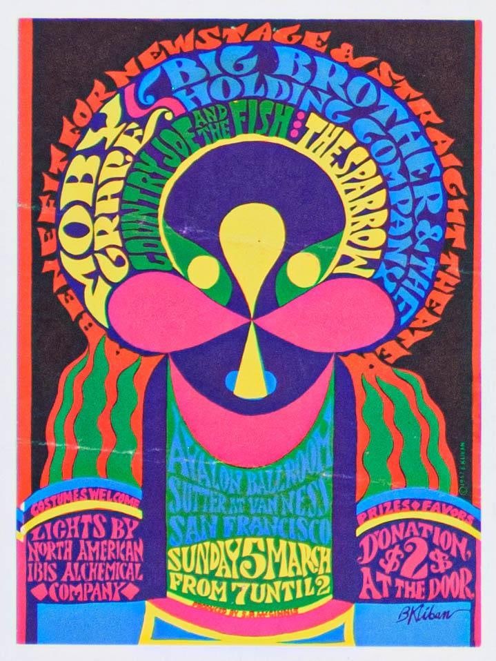 1967 Big Brother & The Holding Company Avalon Ballroom Postcard Excellent 73: This postcard was produced for A Benefit for Newstage and Straight Theatre held at the Avalon Ballroom in San Francisco on March 5th, 1967. The lineup featured Moby Grape, Big Brother & The H