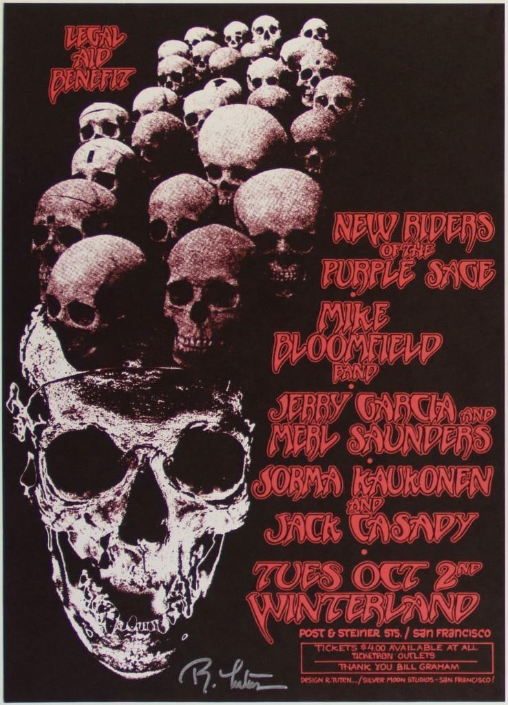 1973 Jerry Garcia Hells Angels Legal Aid Benefit Winterland Signed Tuten Poster Near Mint 89 (1 of 2)
