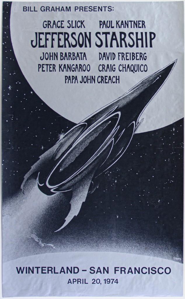 1974 Jefferson Starship Winterland Poster Excellent 70: After Jefferson Airplane dissolved in 1972, founding member Paul Kantner launched Jefferson Starship in 1974, blending psychedelic rock roots with a more polished, radio-friendly sound. The band initi