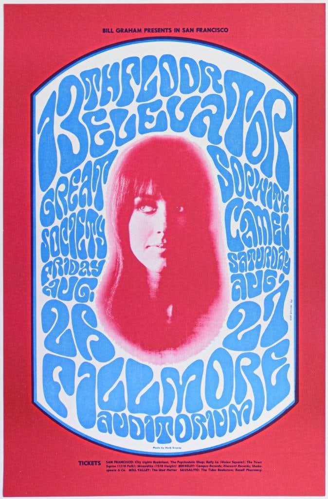 1966 BG-25 Great Society 13th Floor Elevators Fillmore Auditorium RP2 Poster Near Mint 87 (1 of 2)