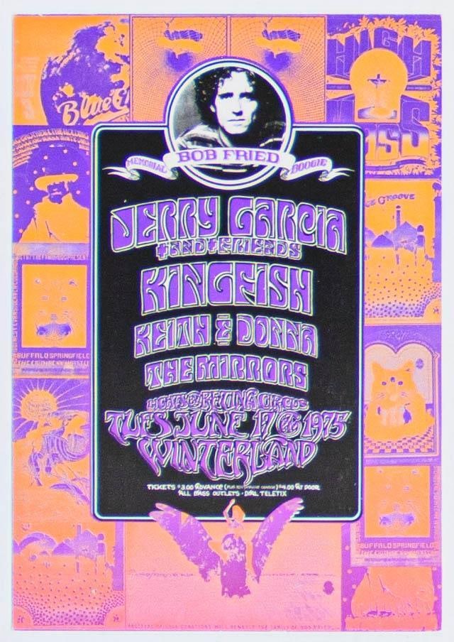 1975 Jerry Garcia & Friends Kingfish Bob Fried Memorial Winterland Handbill Near Mint 87 (1 of 2)