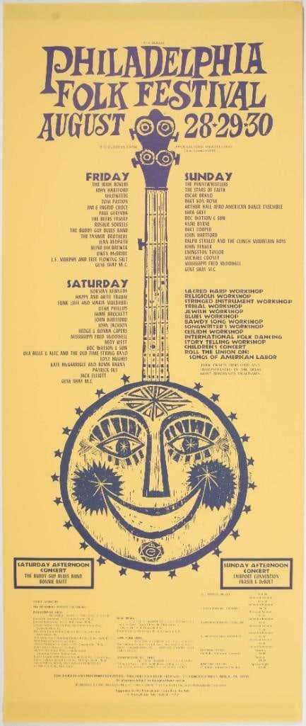 1970 The 9th Annual Philadelphia Folk Fest John Denver Mississippi Fred McDowell Poster Excellent 77 (1 of 2)