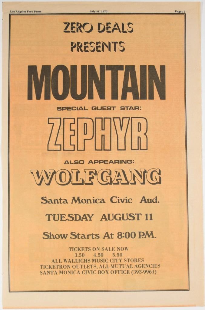 1970 Mountain Santa Monica Civic Auditorium Newspaper Ad Near Mint 85 (1 of 2)