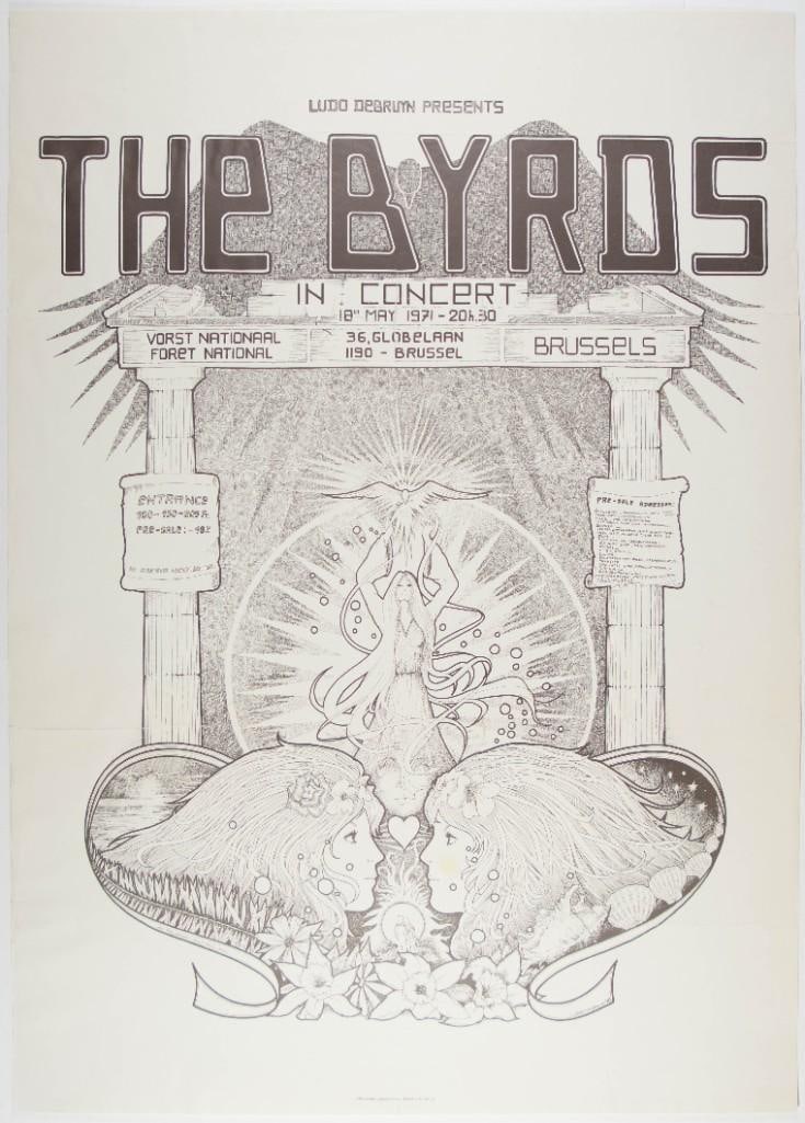 1971 The Byrds Vorst Nationaal Foret Brussels Belgium Poster Extra Fine 69 Restored (1 of 2)