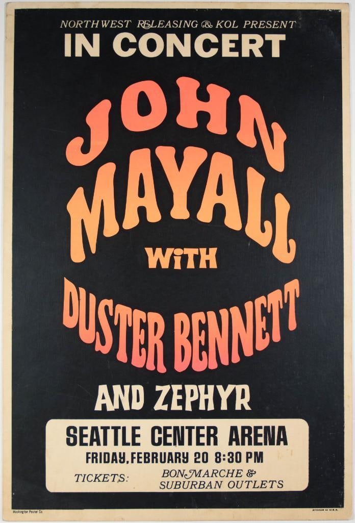 1970 John Mayall Zephyr Seattle Center Arena Screenprint Cardboard Poster Excellent 70 (1 of 2)