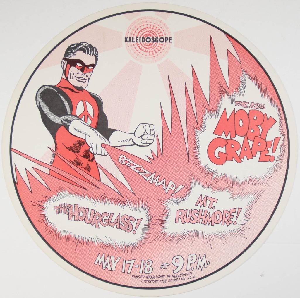 1968 AOR-3.78 Moby Grape Hour Glass The Kaleidoscope Poster Near Mint 87: We are pleased to offer in this auction one of the toughest Kaleidoscope posters to locate! This poster announced a May 1968 performance by the talented San Francisco psychedelic band Moby Grape, 