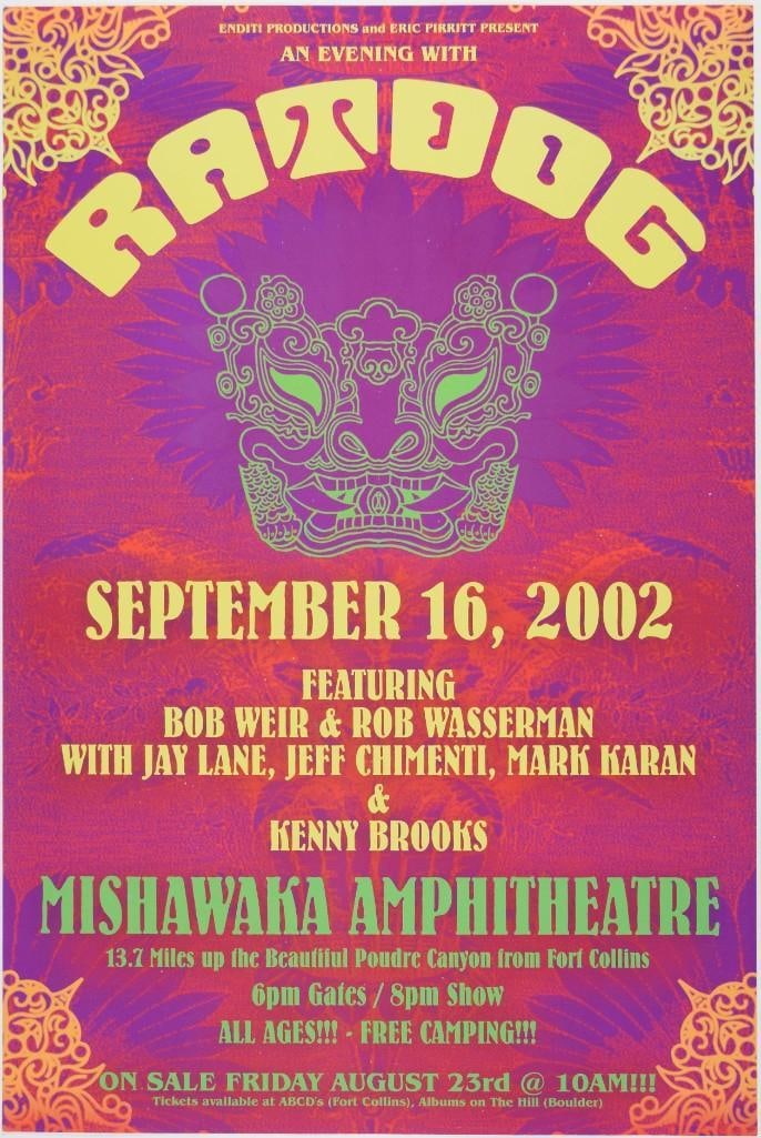 2002 Ratdog Bob Weir Mishawaka Amphitheatre Poster Near Mint 85 (1 of 2)
