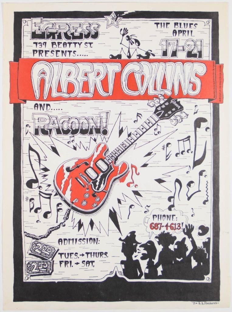 1973 Albert Collins The Egress Vancouver Poster Extra Fine 65: Albert Collins, often hailed as the "Master of the Telecaster," was a pioneering blues guitarist known for his distinctive sound and electrifying stage presence. This poster advertised