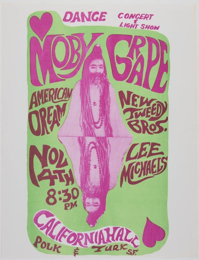 1966 Moby Grape New Tweedy Brothers Lee Michaels California Hall Handbill Near Mint 89 (1 of 2)